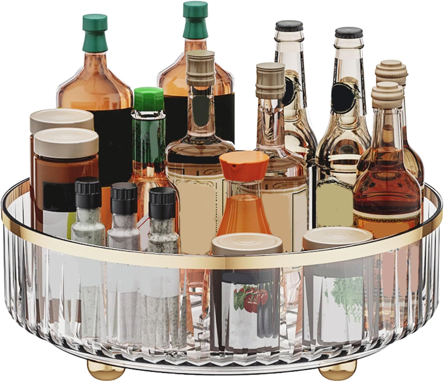 Rotating Storage Rack,Clear Striped Fence Rotating Spice Rack,Kitchen Turntable Organizer Rack,Rotating Makeup Organizer Rack,Storage Rack for Kitchen Bathroom Bedroom