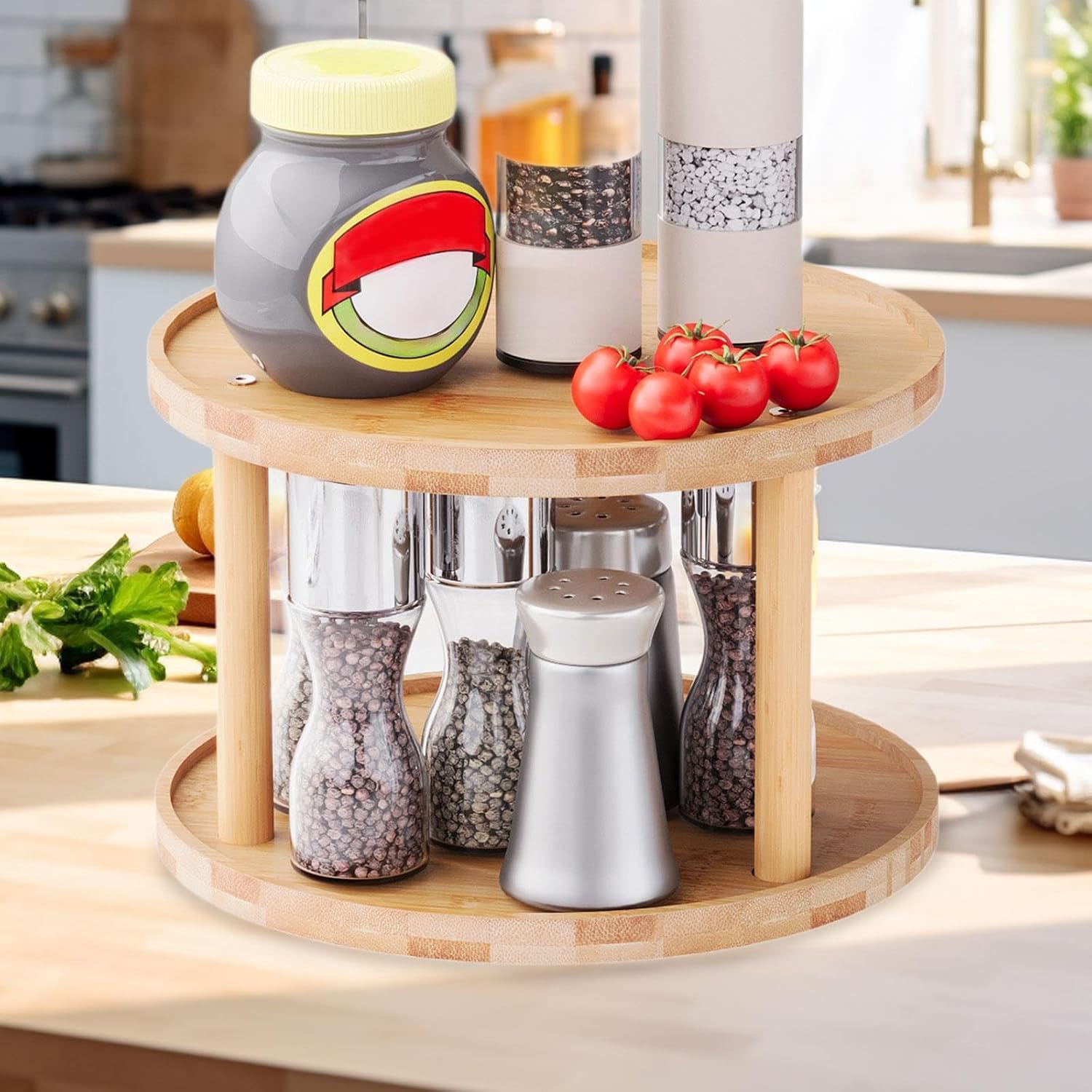 Organizer Seasoning Rack Cosmetic Storage Rack Rotatable 2 Tier Makeup Tray Turntable Condiments Organization for Counter, S